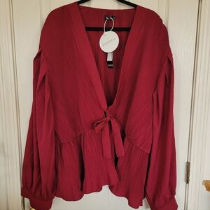 NWT Boohoo Burgundy Blouse with Bow Detail Sz 22 Valentines Galentines